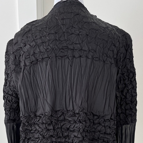 JOSEPH RIBKOFF Sheer Bell Sleeve Tie Front Black Jacket Crinkle High Low Ruffle - Picture 7 of 17